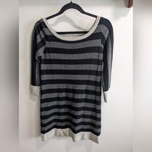 Juicy Couture women's 100% cashmere black/gray striped 3/4 sleeve dress size M